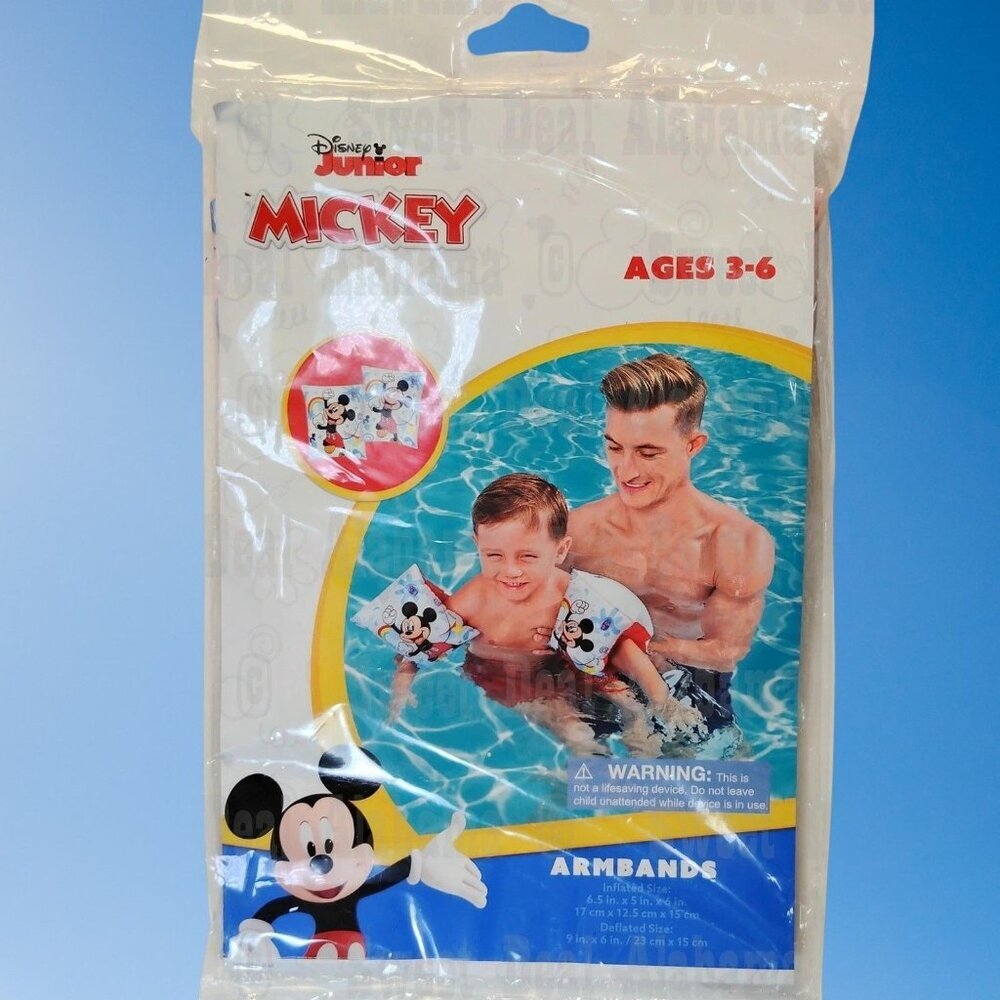 Disney Junior Mickey Mouse Kids Inflatable Arm Floaties Ages 3-6 Swimming NEW - Picture 2 of 7